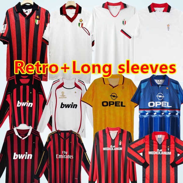 Retro soccer 95 96 02 03 04 05 06 07 09 10 11 12 13 14 AC KAKA IBRAHIMOVIC WEAH Maldini football shirts 2006 2007 2008 2010 PIRLO BAGGIO jerseys long sleeves