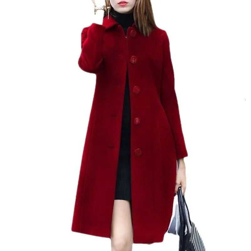 Womens medium to long wool coat British style slimming jacket all season smooth silhouette wool set 241115