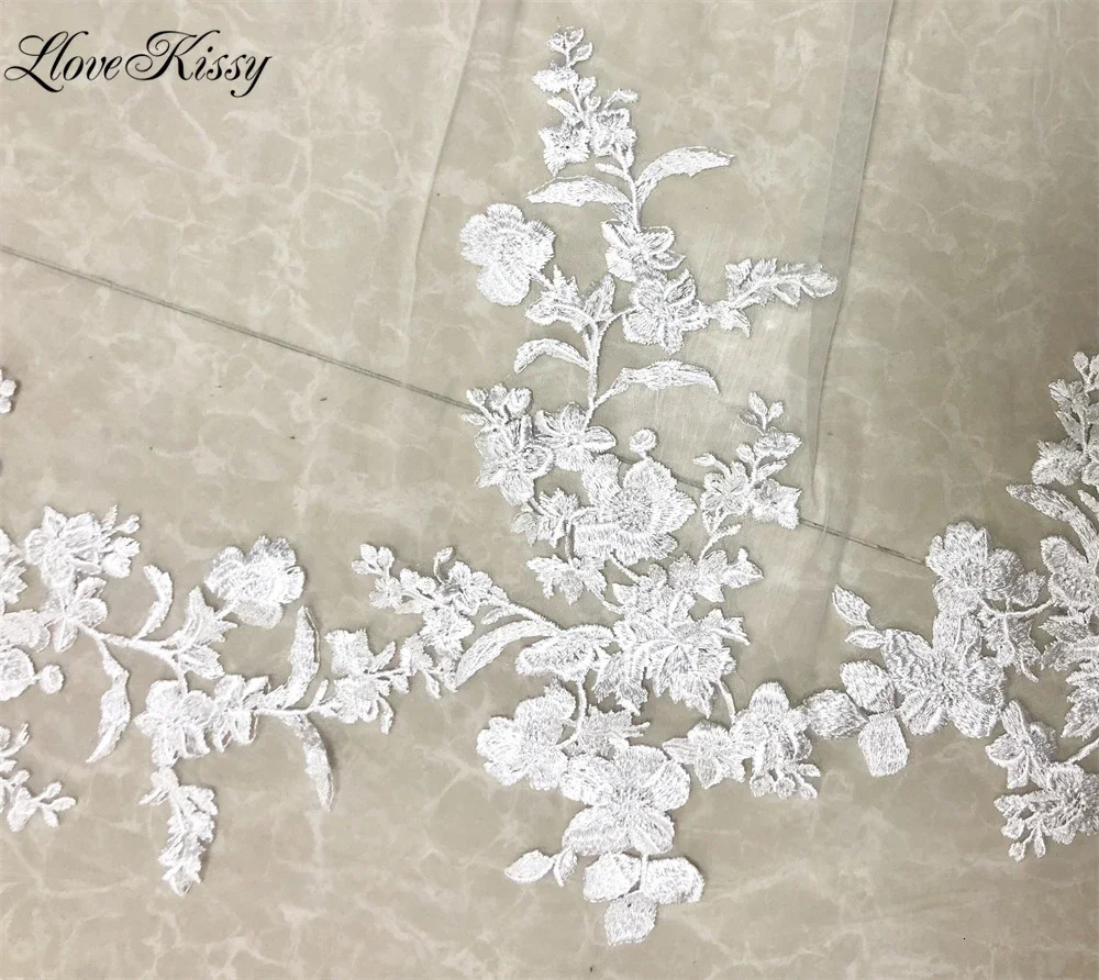 1 layer bridal veil long wedding veil lace edges with comb floral decals elegant white ivory bridal cathedral veil 300cm 241115