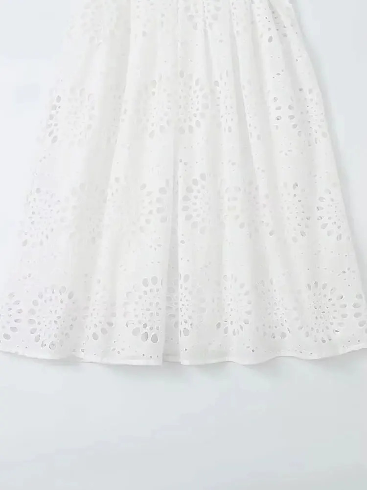 TRAF Dress Woman Sleeveless Hollowed Out Embroidery Midi Women Summer Dresses for With Belt Party 240415