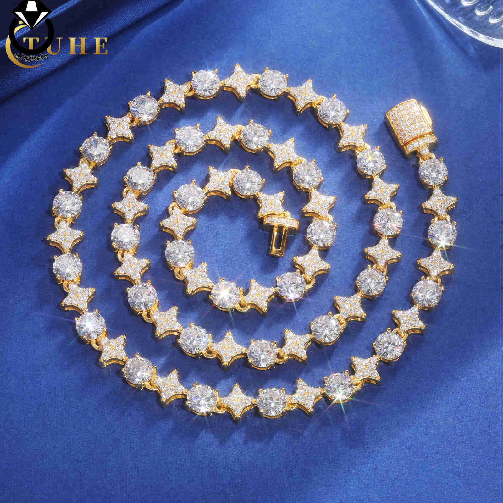 Sterg Sier Star Round Moissanite Tennis Chain Necklace New Design Hip Hop Couple Fine Jewelry Femme For Valentine