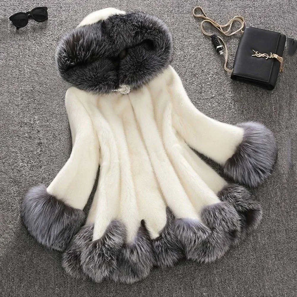 Womens Mink Fox Fur Hooded Coat Long Loose CoatCasual Slim TemperamentAutumn and Winter Promotional Fashion 241115