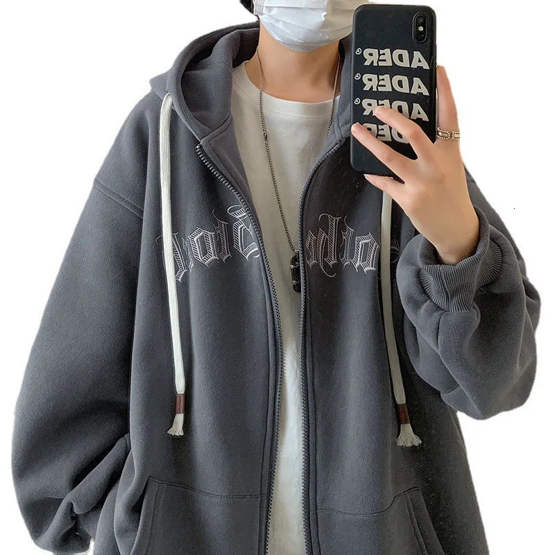 Designer's new autumn and winter hooded cardigan wool sweater for men, fashionable letter embroidery, loose casual student zipper jacket