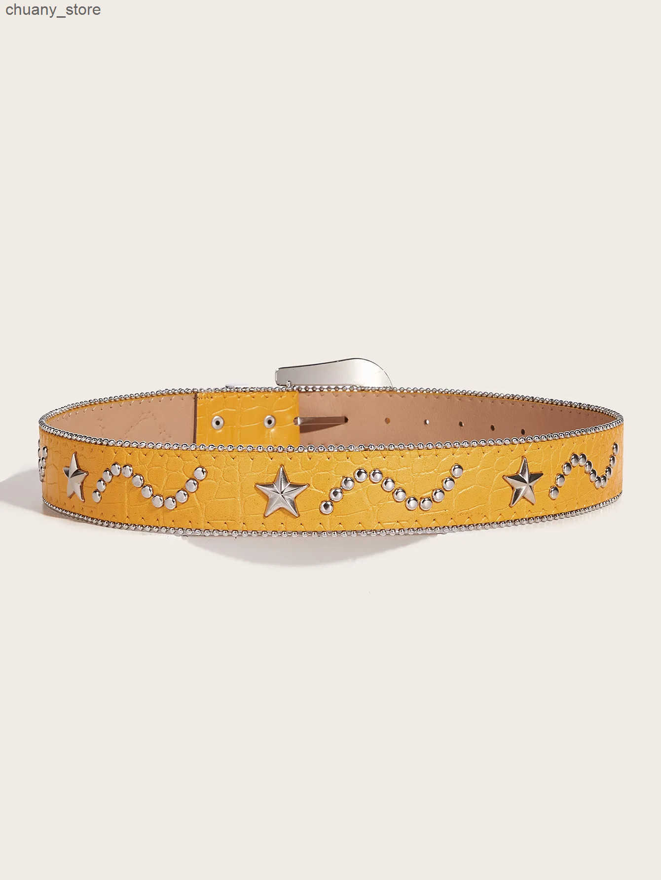 Belts 1pc Mens Yellow Punk Rock Y2K Style Star Rhinestone Studded Buckle Belt Versatile Accessory For Daily Wear With Jeans L240910