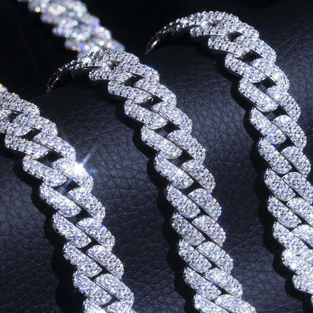 Hip Hop Jewelry Moissanite Cuban Necklace Ice Out 925 Sterling Silver Moissanite Cuban Link Chain