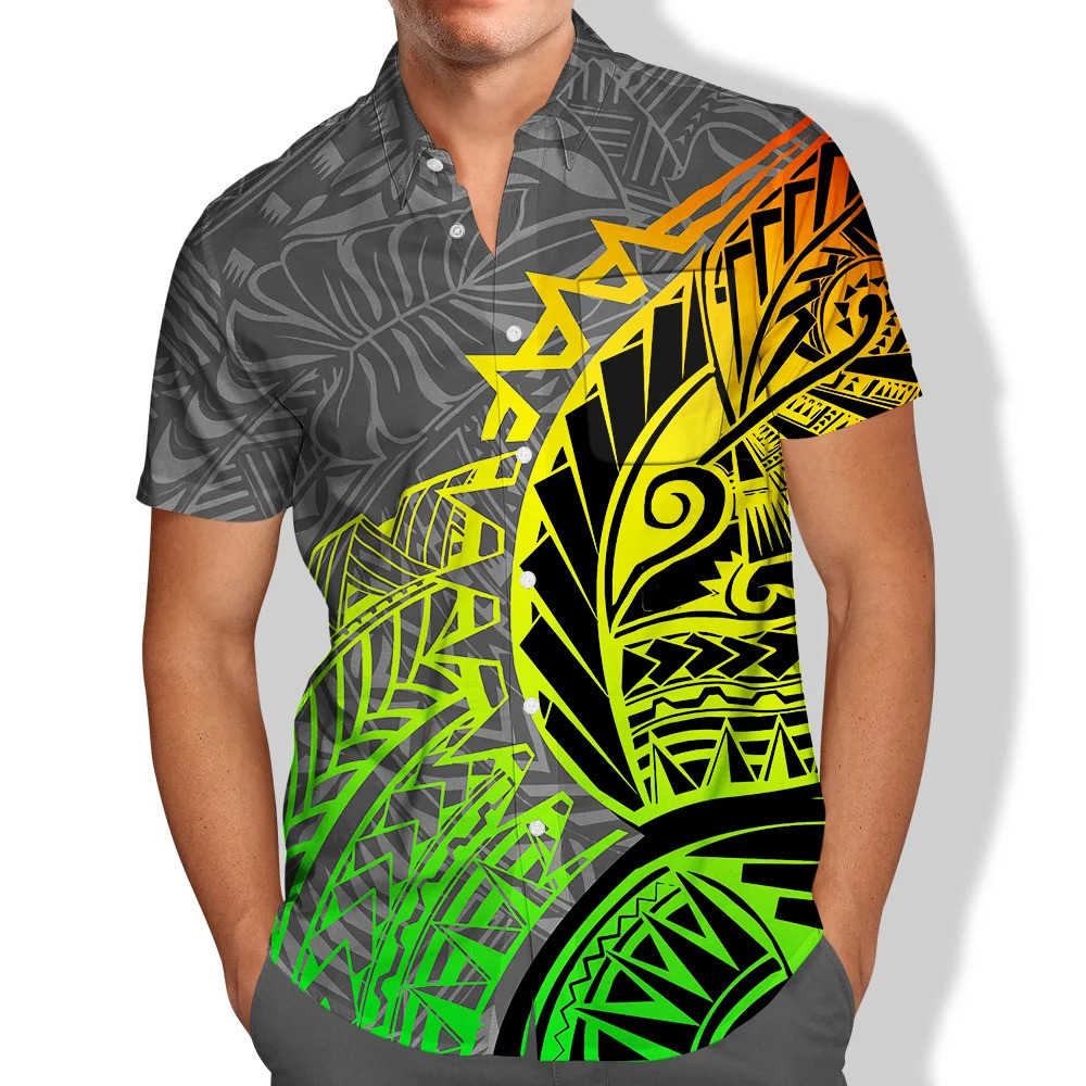 Pocket Short Sleeve Samoan Puletasi Vintage Polynesian Tribal Print Match Men Shirts Tops Plus Size Island Wear Viking Clothes 240415
