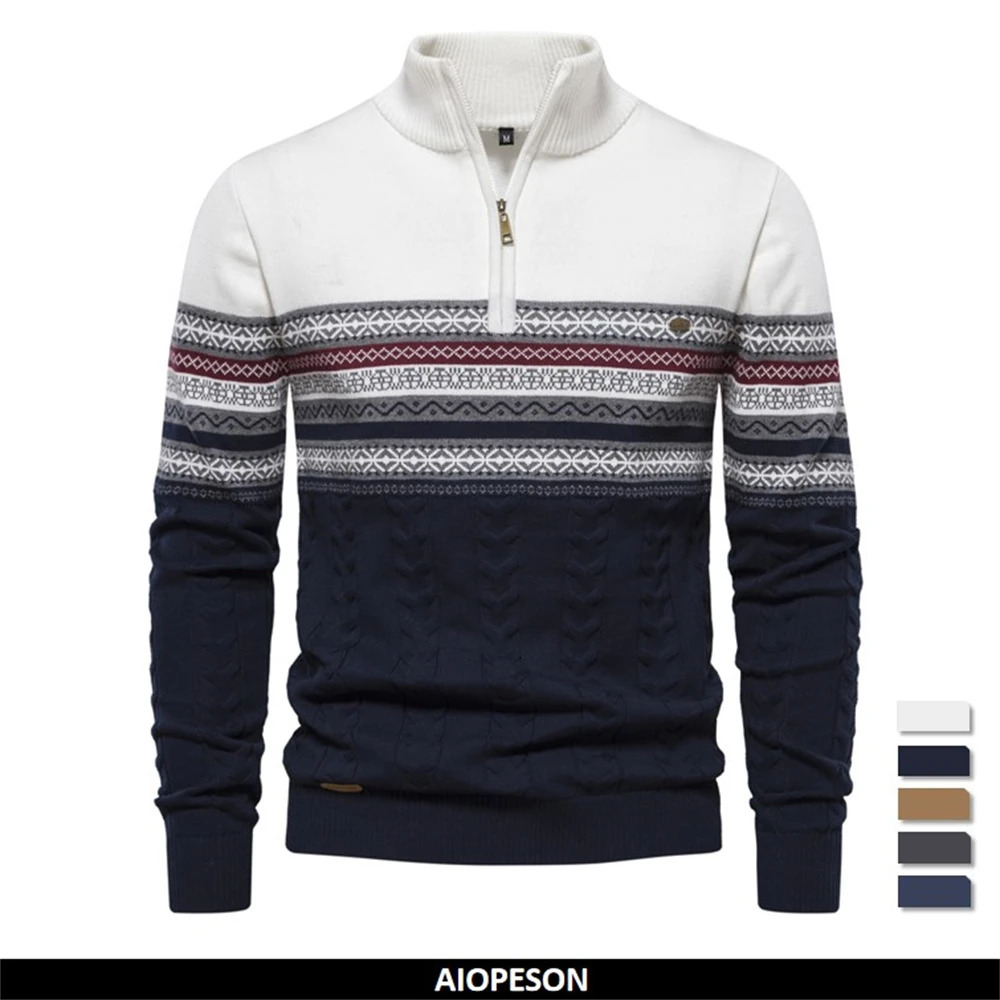 autumn highquality zipper puller mens warm winter cotton sweater ethnic pattern casual 241115