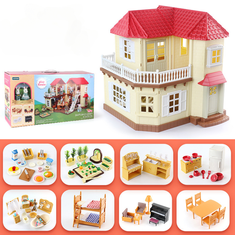 Forest Animal Villa Set DIY Toy Simulation Furniture Bedroom Set Halloween Toy Girl Play House Toys Family Model Children Gifts