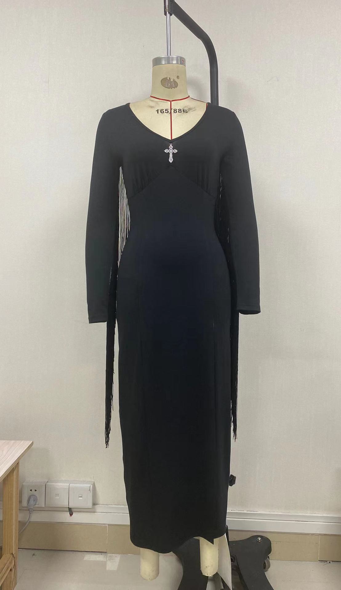 Basic & Casual Dresses Women's Gothic Retro Dark Tassel Waist Side Slit Dress