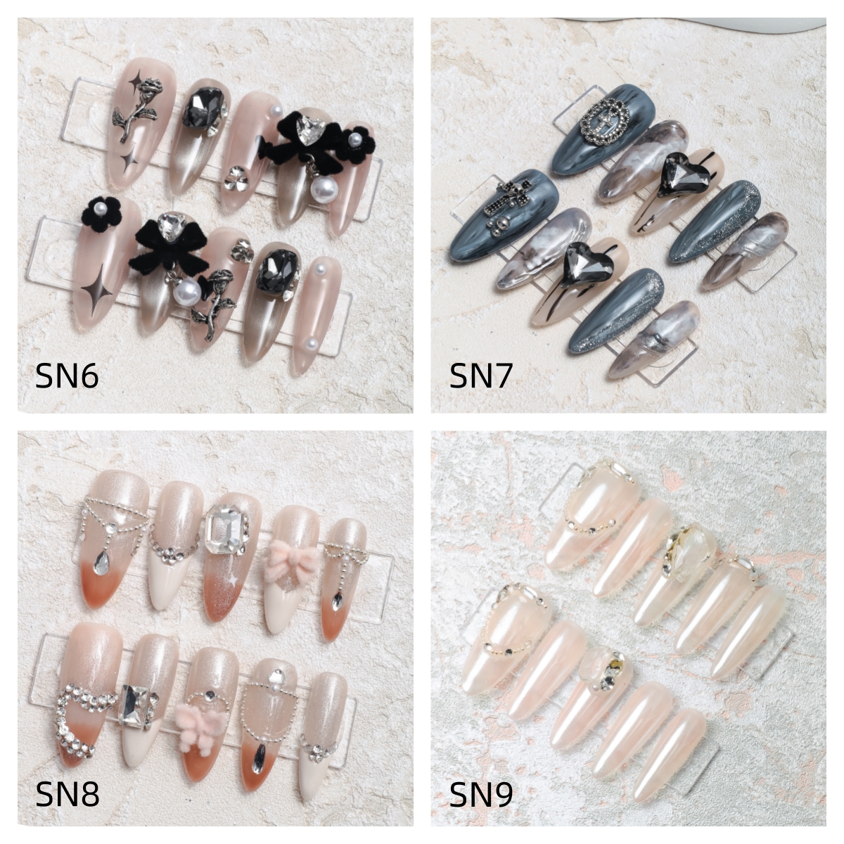 Sisful Long Shape Almond, Oval, Stiletto 10 PCS Salon Quality Purely Handmade Press On Nail Kits with Jelly Glue Tap, Alcohol Cotton, Double Sided nai