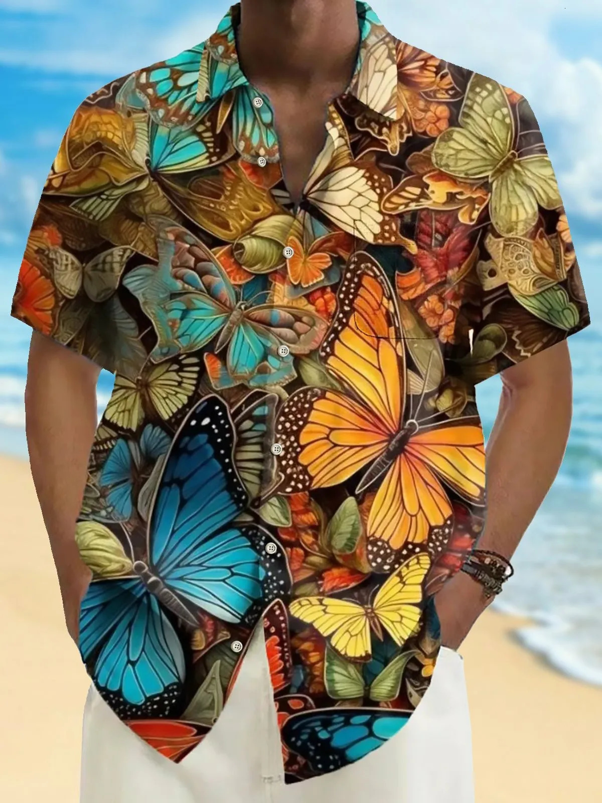 Summer Mens Hawaiian Shirts 3D Printed Colorful Button Up Art Short Sleeve Tee Tops Fashion Beach Shirt Vacation Daily 240415