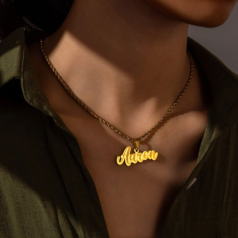 DIY Custom Stainless Steel Laser Marking Letters Name Pendant With NK Chain