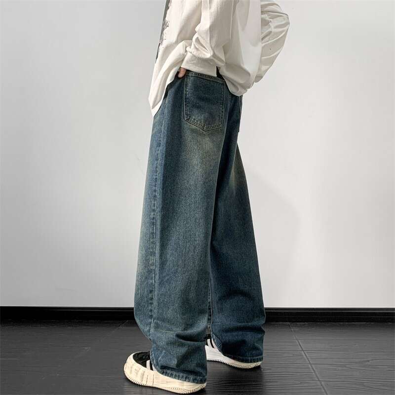 Men Wide Leg Jeans Male Loose Straight Denim Pants Autumn Vintage Blue Jean Trouser Streetwear Clothes