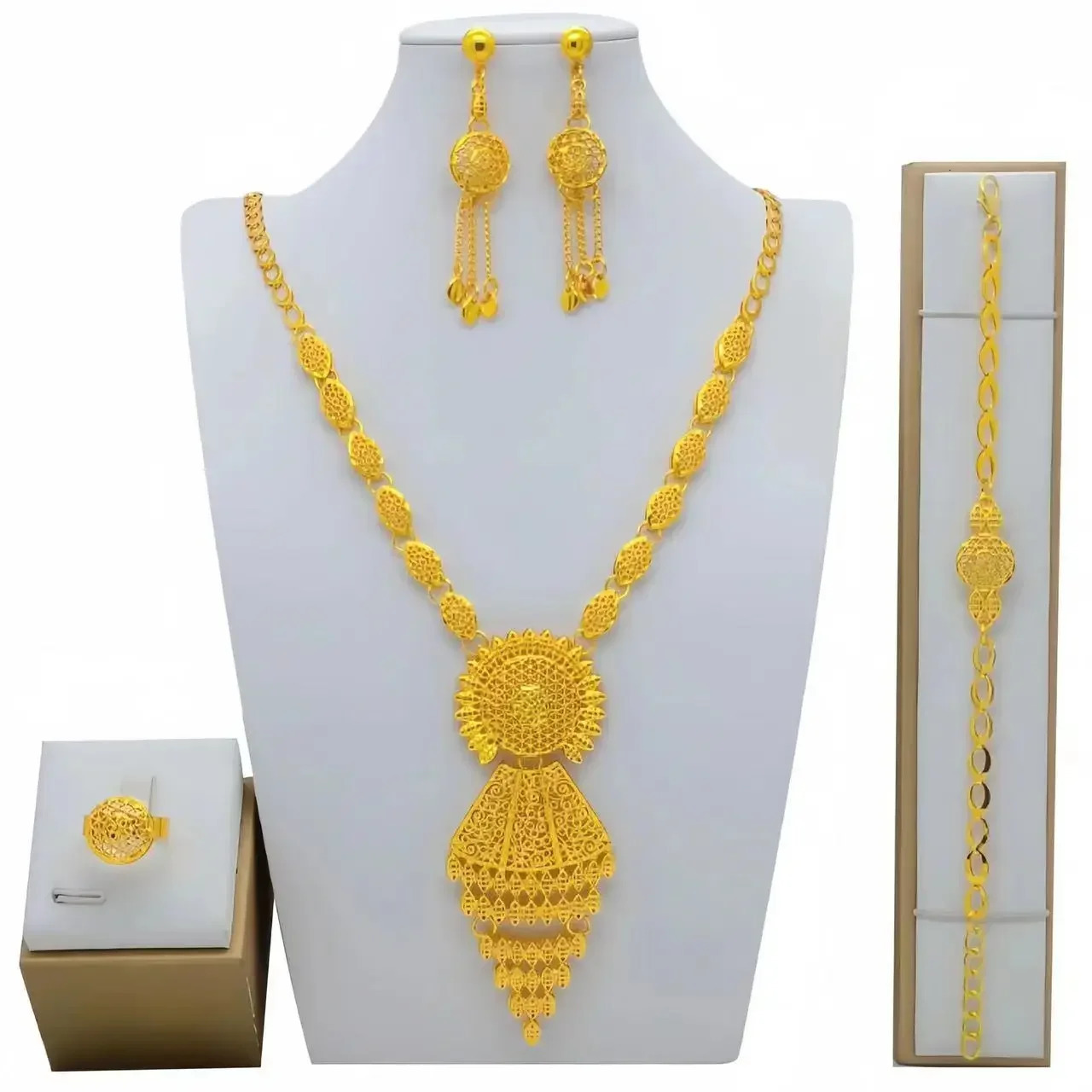 Dubai Necklace Earrings For Women Wedding 24k Gold Plated African Jwellery Bridesmaid Party Gift Bridal Jewelry Sets 240410