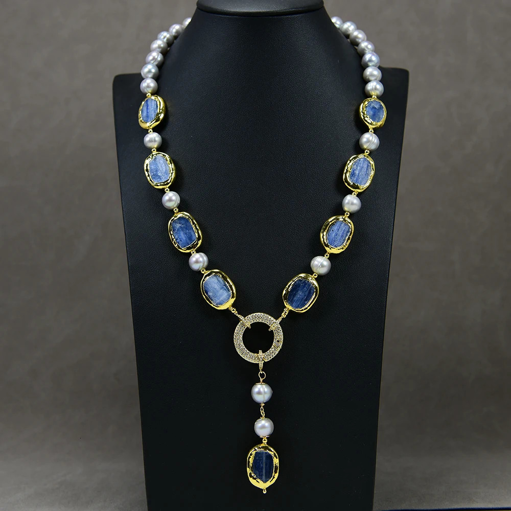 G-G Freshwater Culture Grey Potato Pearl Blue Sapphire Pendant Necklace Earring Set Simple Female Gift 241115