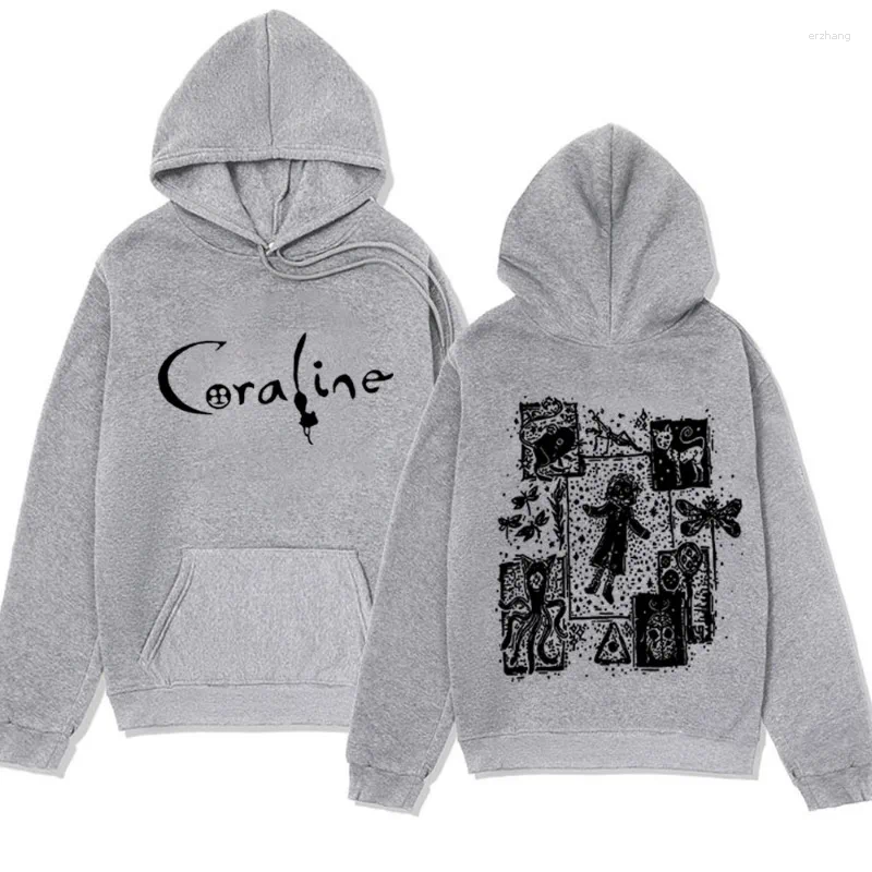 Men's Hoodies Coraline Movie Graphics Vintage Hoodie 2024 Fashion Oversized Sweatshirts Funny Gothic Harajuku Fleece Pullover Male