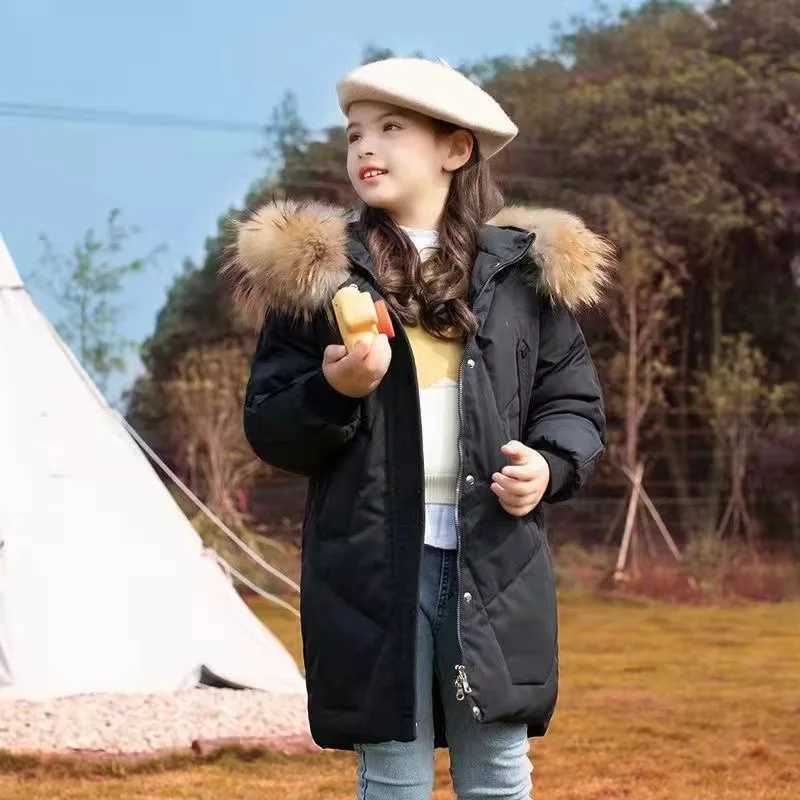 5-14 year old teenage girls winter jacket with large fur collar and long cold resistant hooded sweatshirt suitable for children thick warm clothes X24