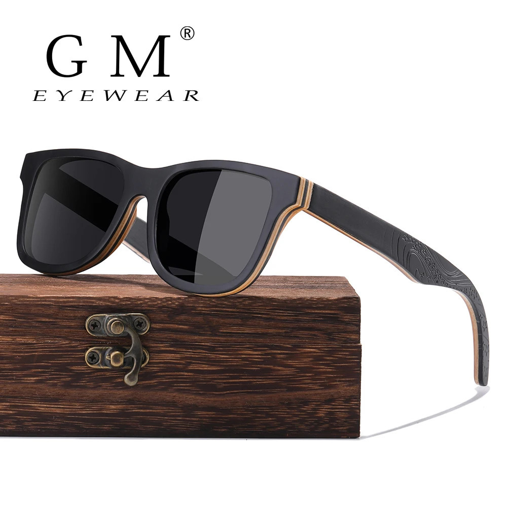 GM Skateboarding Wood Sunglasses Retro Black Frame Wood Sunglasses Womens Polarized Mens Bamboo Wood Sunglasses S5832 241114