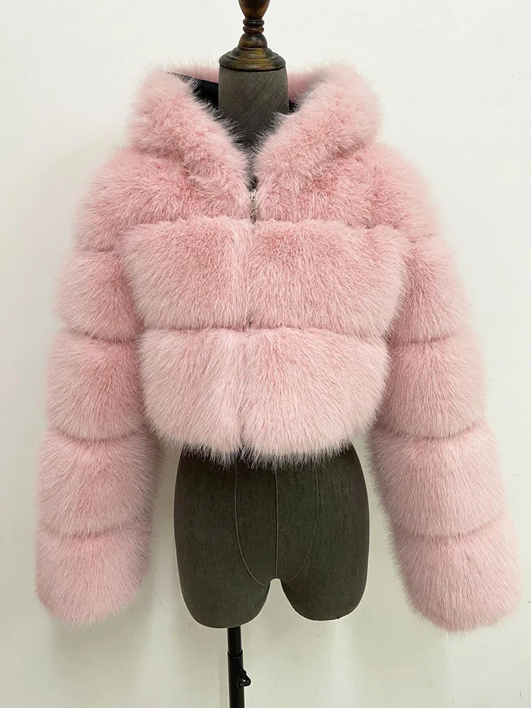 ZADORIN High Quality Furry Cropped Faux Fur Coats and Jackets Women Fluffy Top Coat with Hooded Winter Fur Jacket manteau femme 241115Z