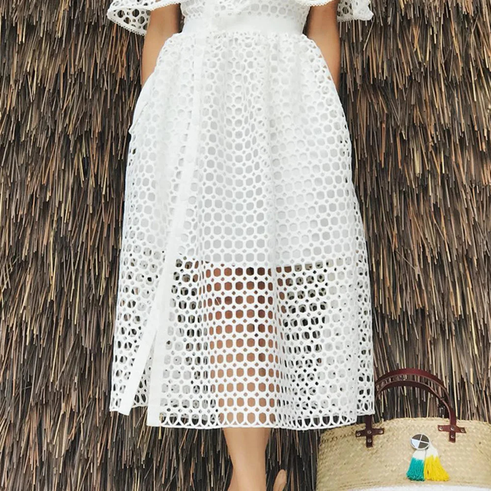 Summer White Lace Dress Woman Elegant Hollow Out One Shoulder Off Ruffled Sexy Club Party Dresses Plus Size Women Clothing 240412