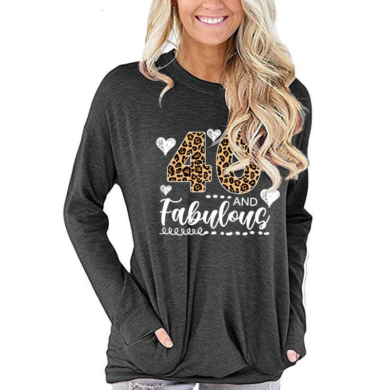 40th Birthday Shirt for Women Leopard 50 and Fabulous Graphic Long Sleeve Tshirts Lover Gift Classic Retro Fall Clothes 241115