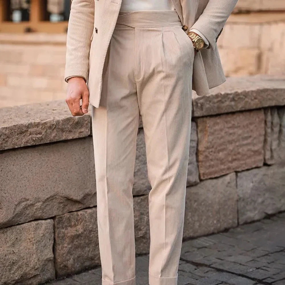 Mens Gurkha Trouser Corduroy Side Buckle Adjustable Waist Casual Set Pants Autumn Business Full Straight Wear 241115