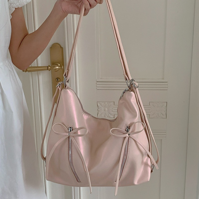 Korean New Bow Knot Backpack Sweet Shoulder Bag For Women Fashion Y2k PU Leather Tote Bags Causal Large Capacity Female Handbags