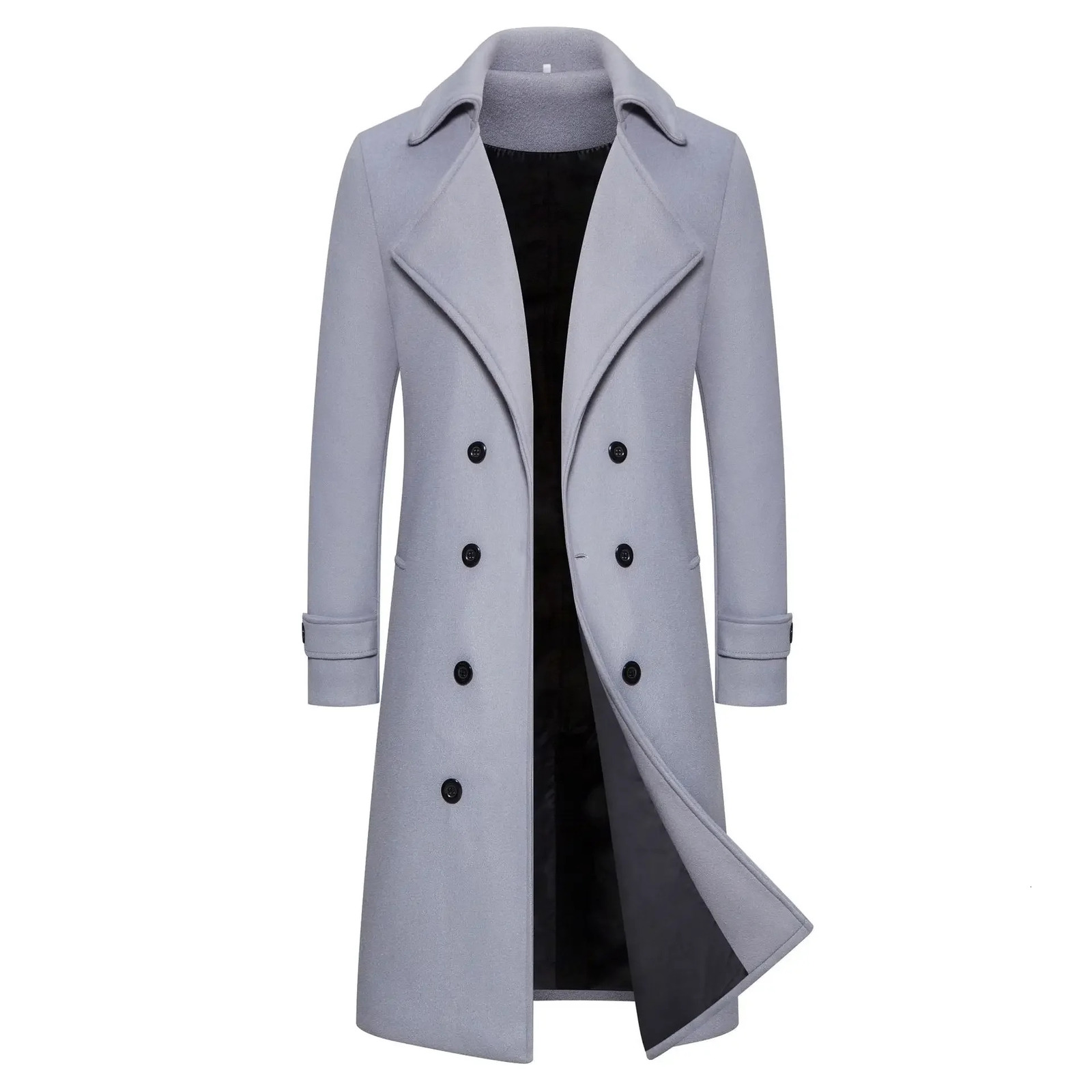 Mens autumnwinter double row button wool jacket long sleeved casual trench coat smooth silhouette 241115