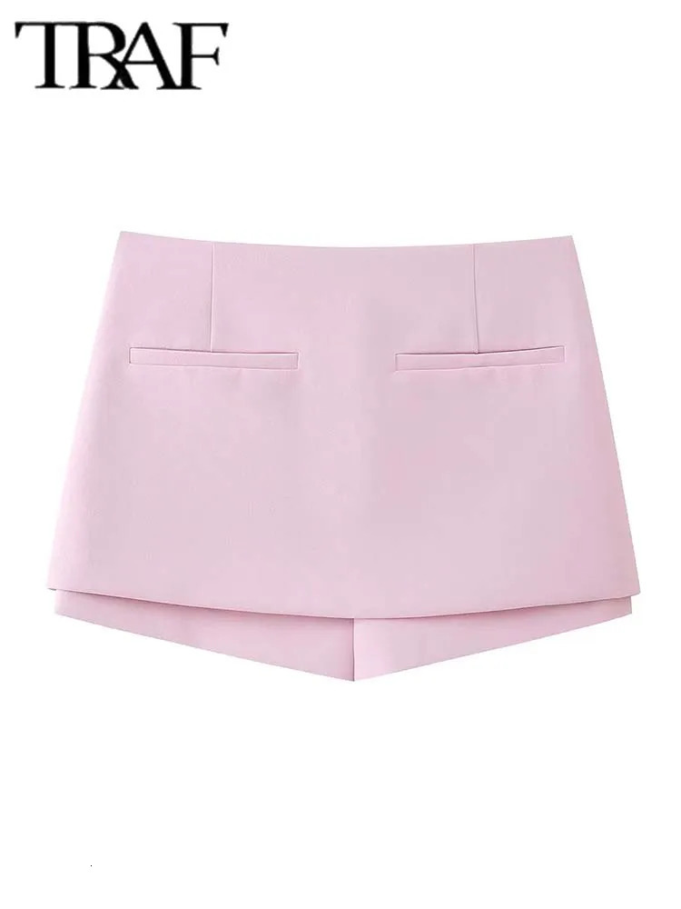 TRAF Woman 2 Pieces Shorts Skirt Sets Fashion Zipper Halter Crop Top Women Suit Mini Skorts Two Piece Set Outfit 240415