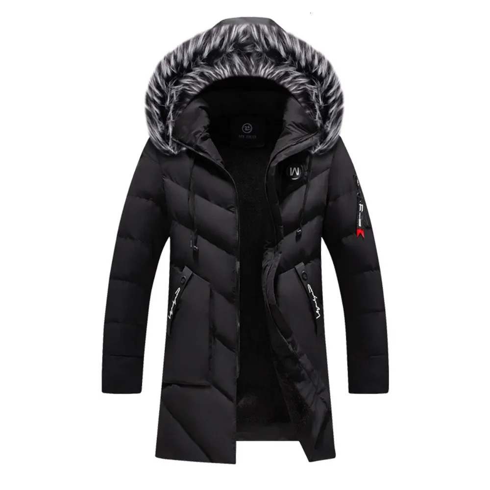 Winter Fleece Mens Long Parkas Jacket Fashion Men Fur Collar Thermal Parka Coats Casual Warm Windbreaker Padded Male Clothing 241115