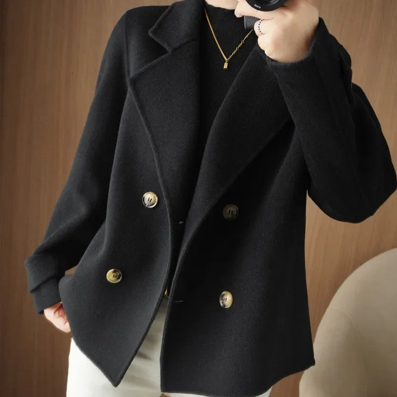 Womens Fashion Wool Coat Cut Autumn/Winter Small Loose Jacket Reversible Season Set Collar 241115