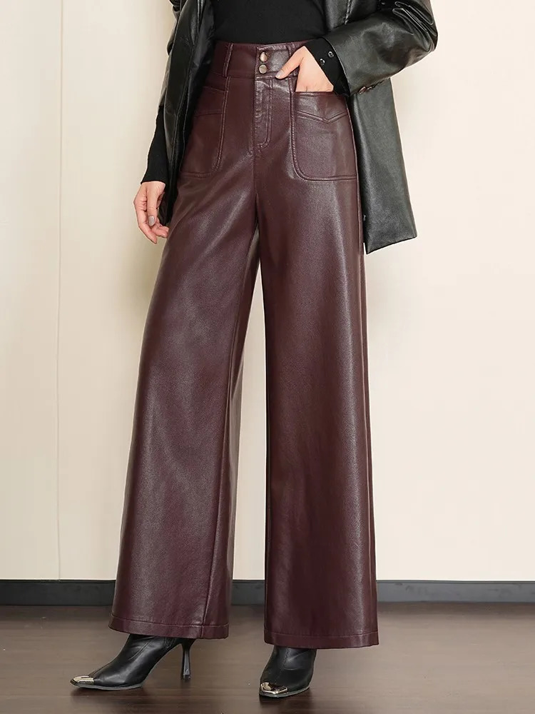 ZUZK highquality womens PU leather wedding pants autumn and winter fashionable warm elegant 241115