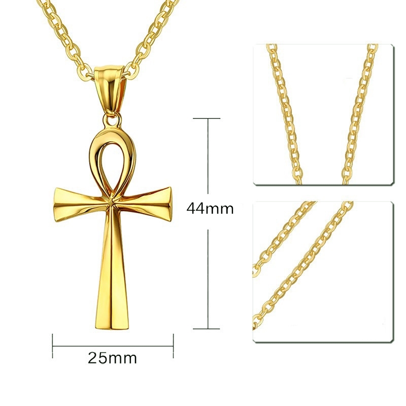 10PCS Africa Anhe Egyptian Cross Necklace African Religious Amulet Pendant Ankh Crucifix Necklaces Stainless Steel Symbol of Life Cross Egypt Collar C