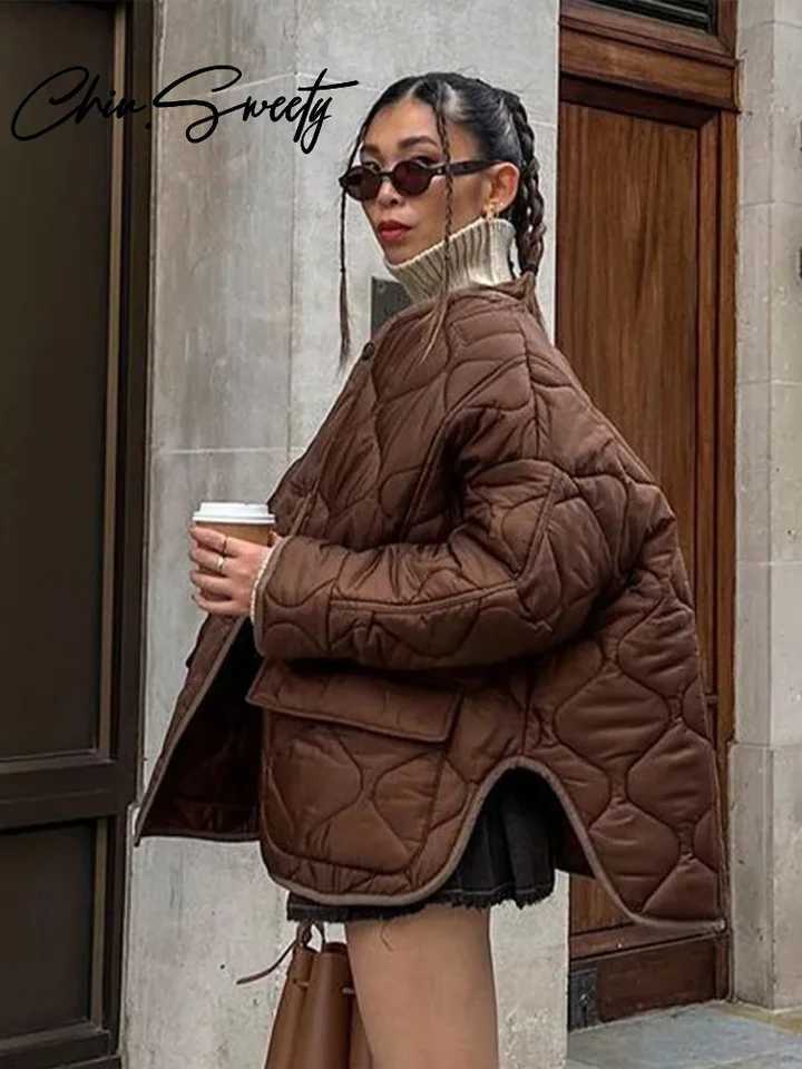 Casual Cotton Jacket Women Urban O-neck Long Sleeve Single Breasted Pocket Female Coats 2024 Autumn Winter Lady StreetwearC241115