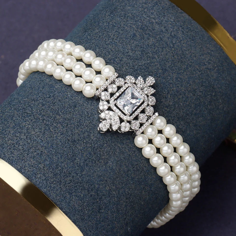 JEWEL Gorgeous 5-Layer Simulated Pearl Necklace with Cubic Zirconia Pendant 4-piece Zirconia Jewelry Set 241115