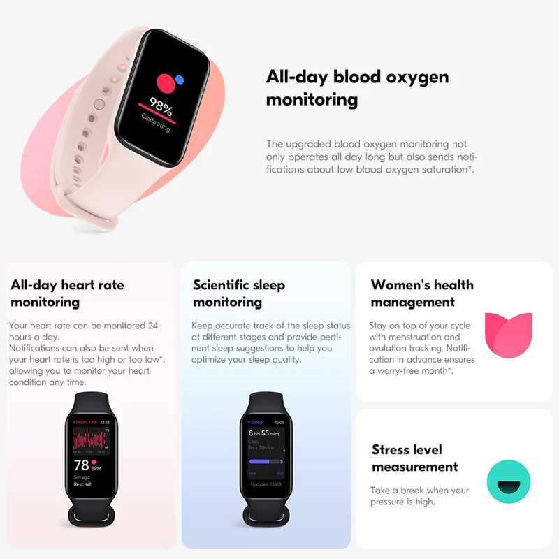 Xia Mi Band 8 Active Global Version Smart Bracelet 8 Color 1.47 LCD Display 50+Sports Mode Blood Oxygen Monitoring Wristband Y241114
