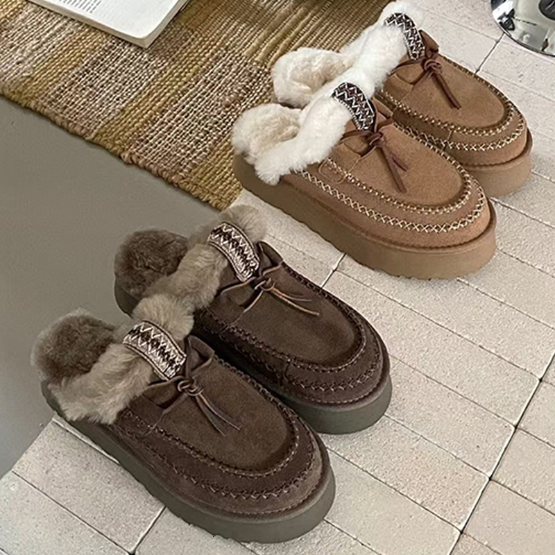 Tassel Half Slippers Women Mule Fashion Shoes Fall Winter Indoor Warm Slippers With Box 696