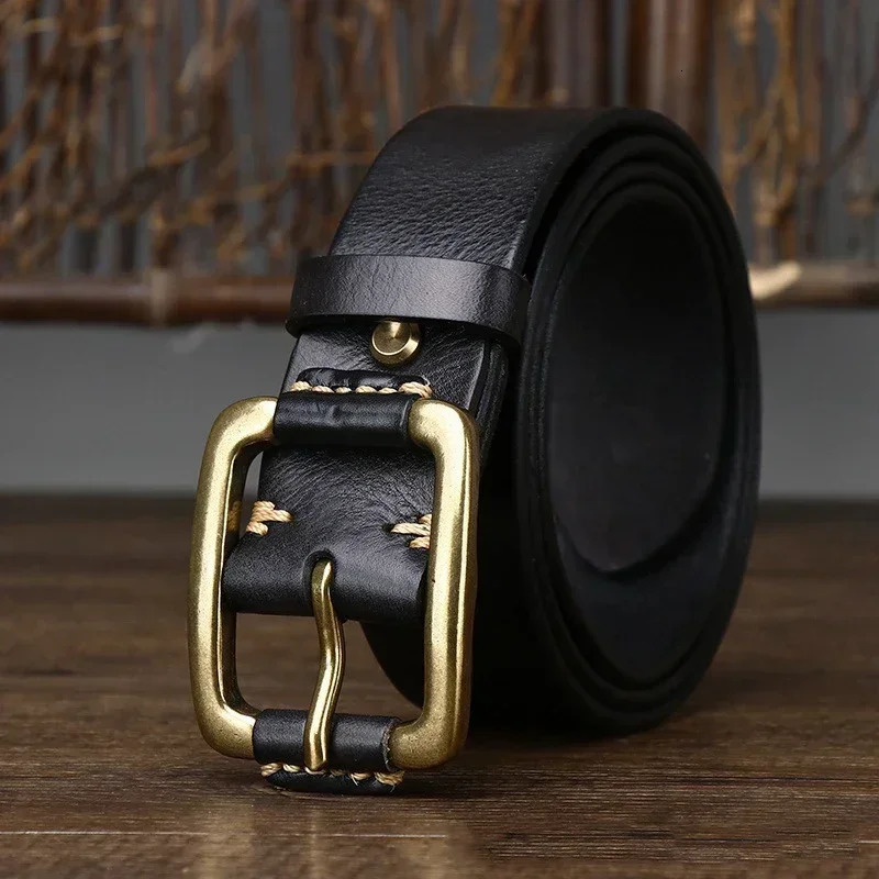 3.8CM pure denim high-quality mens leather belt mens belt mens brass buckle fancy retro jeans denim Cintos 241115