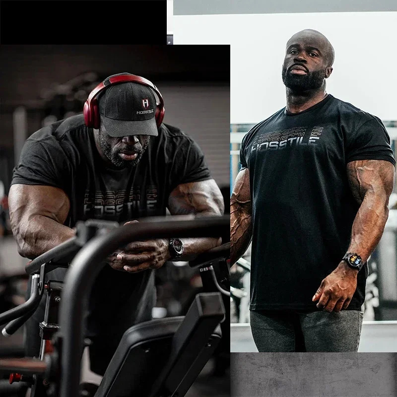 HOSSTILE Short Sleeved Fitness American Loose Muscle Tough Guy Top Breathable Sports Arnold Classic Tshirt Oversize Men Clothes 241114