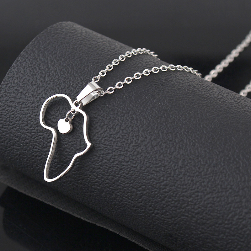 10PCS Africa Map with Small Heart Necklace African Religious Amulet Pendant Necklaces Stainless Steel Collar Choker