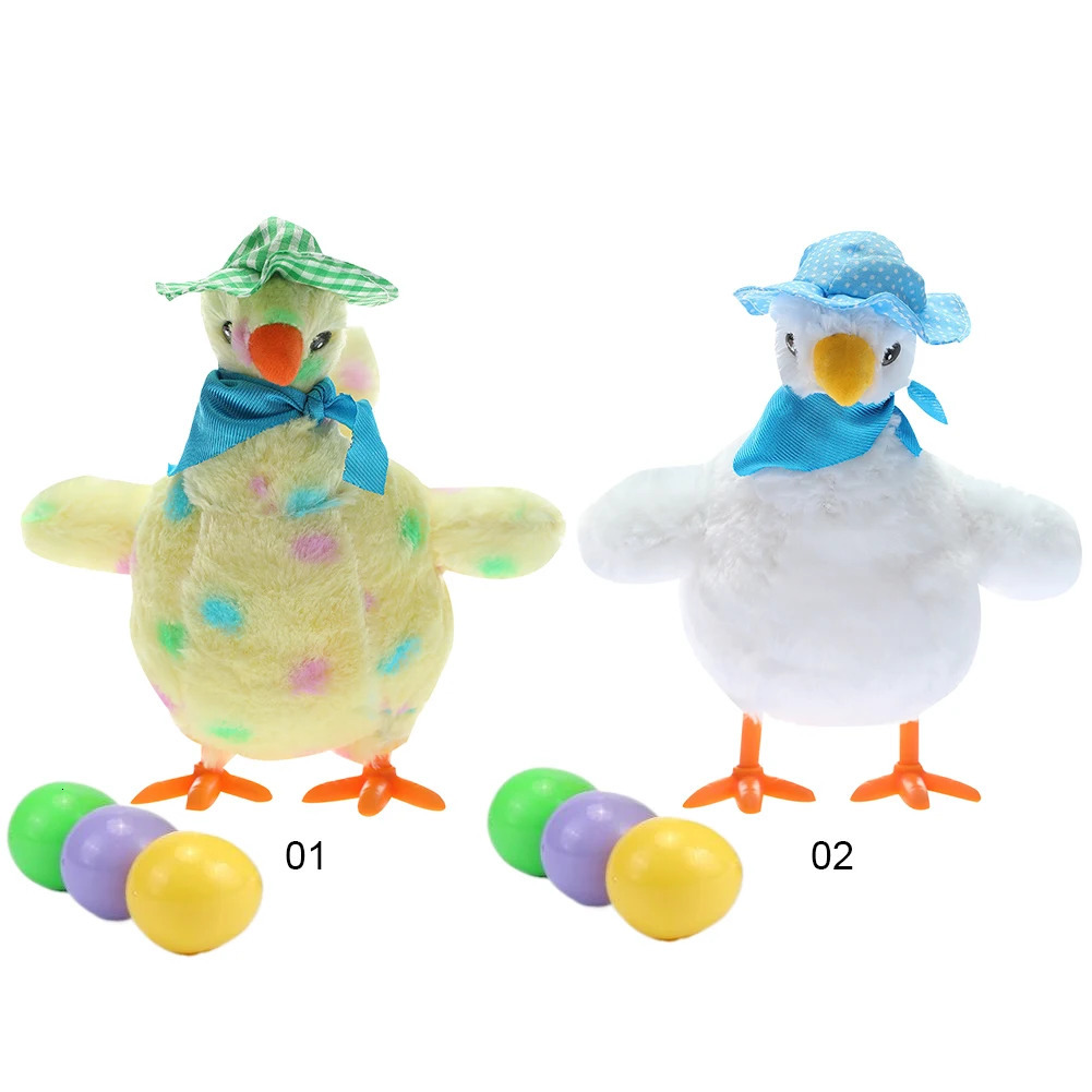 Cartoon Chicken Hen Laying Eggs Toy with 3 Colorful Singing Swinging Plush Dolls AntiStress for Easter Holiday 240401