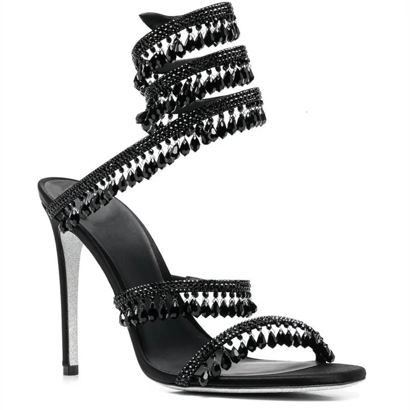 Fashion Crystal Pendant Tassels Women Sandals Sexy Snake Coiled Stiletto High heels Gladiator sandals Summer Wedding Party Shoes 241115