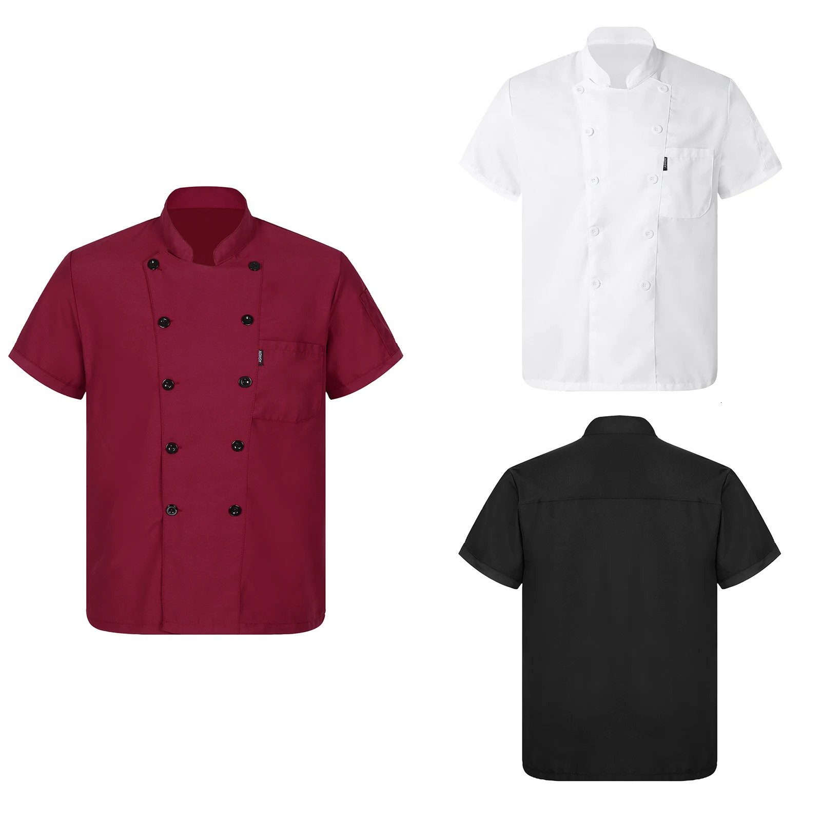 Adults Unisex Chef Shirt Women Mens Restaurant Work Uniform Stand Collar Coat Canteen el Cook Food Service Jacket 240412