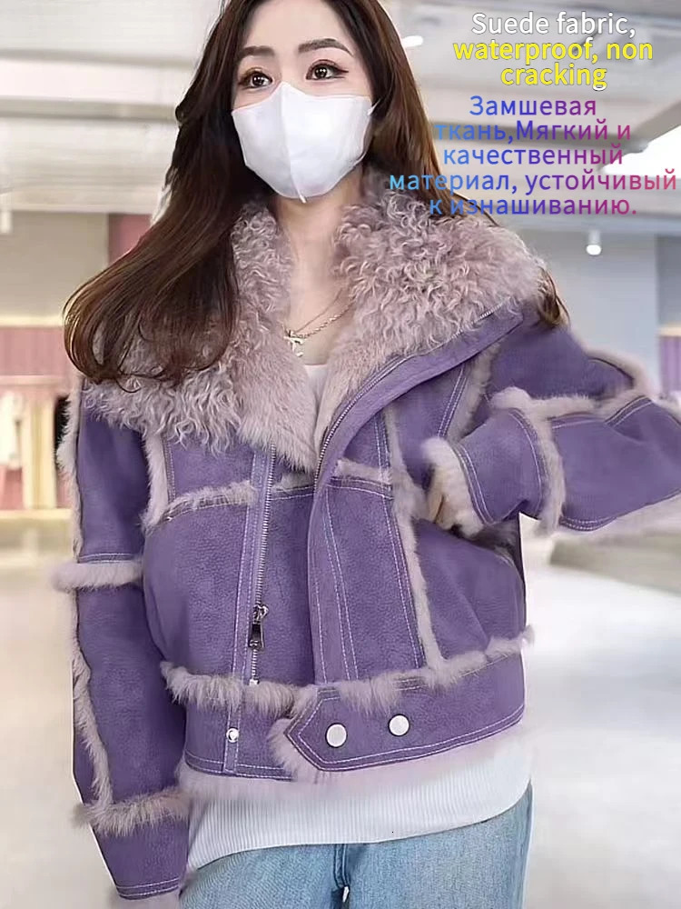 Fur Coat Women Winter 2024 In Jacket Natural Real Rabbit Hair Inner Liner Short Casual Slim VNeck Sheepskin For 241115