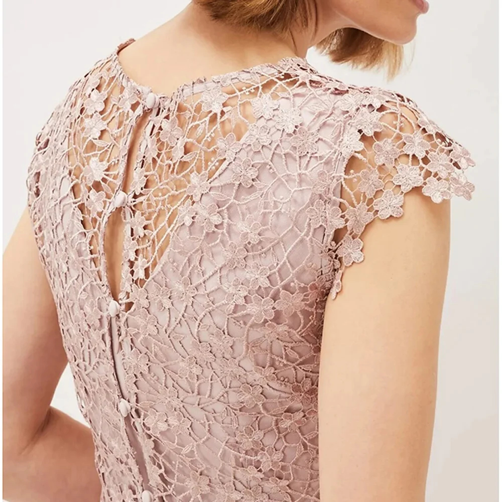Elegant Blush Pink Mother of the Bride Dresses Suits Long Sleeves Jacket Sheath Knee Length Wedding Guest Gowns Lace Appliques Women Prom Party Dress 