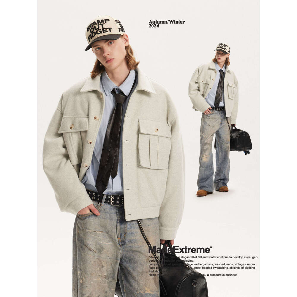 MADEEXTREME Men's Autumn And Winter High-End Woolen Loose Shirt Style Jacket, Thickened Warm Coat