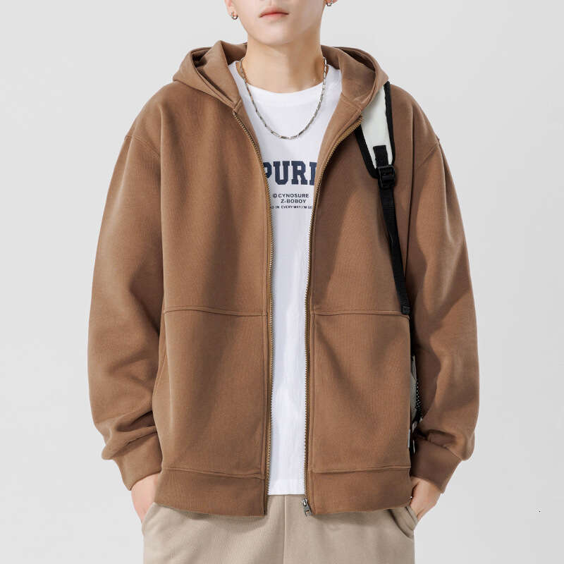 Hooded Cardigan Hoodie Loose Fitting Trendy Brand Solid Color Sports Jacket Couple Outfit Kunhai Pengyun Men's Clothing