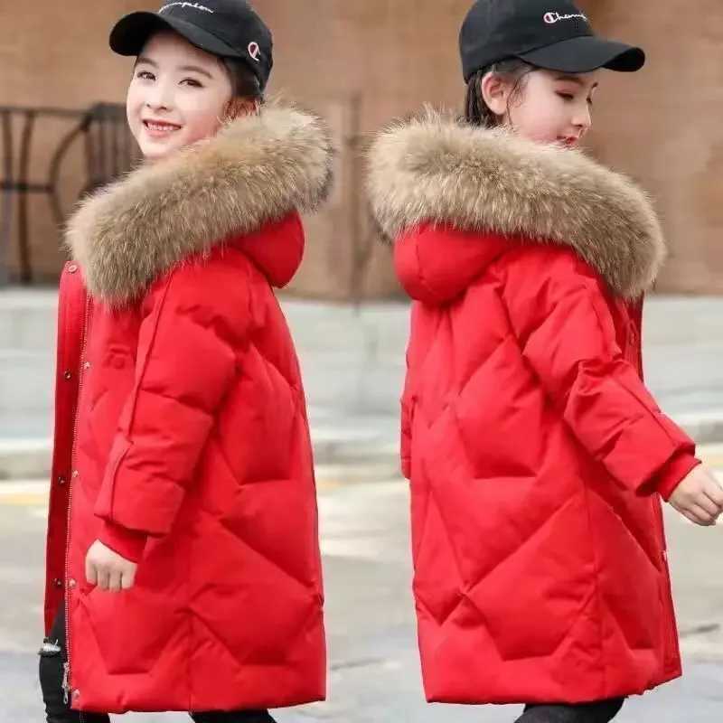 5-14 year old teenage girls winter jacket with large fur collar and long cold resistant hooded sweatshirt suitable for children thick warm clothes X24