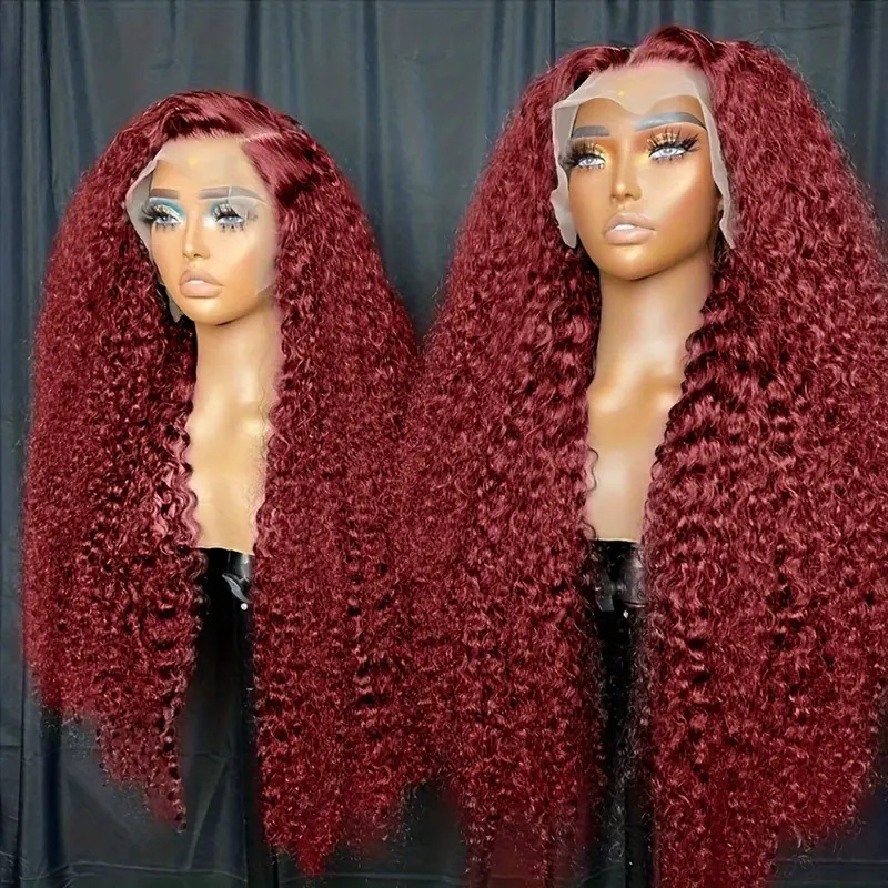 European and American fashion wine red small curly wig hot selling front lace small curling tube long curly hair full head wig