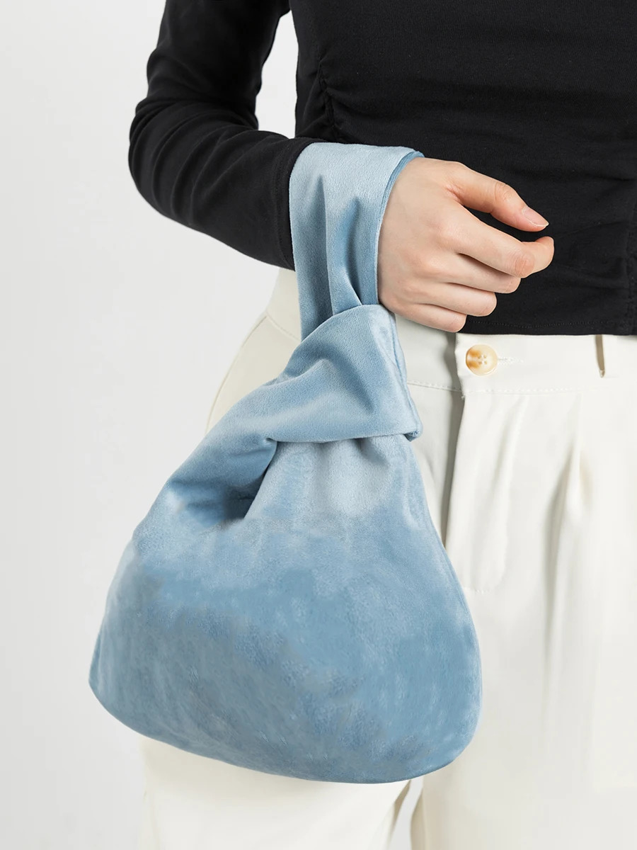 MABULA Small Velvet Women Wrist Knot Purse Japanese Stylish Winter Top Handle Lipstick Bag Fashion Protable Clutch Handbag 241114